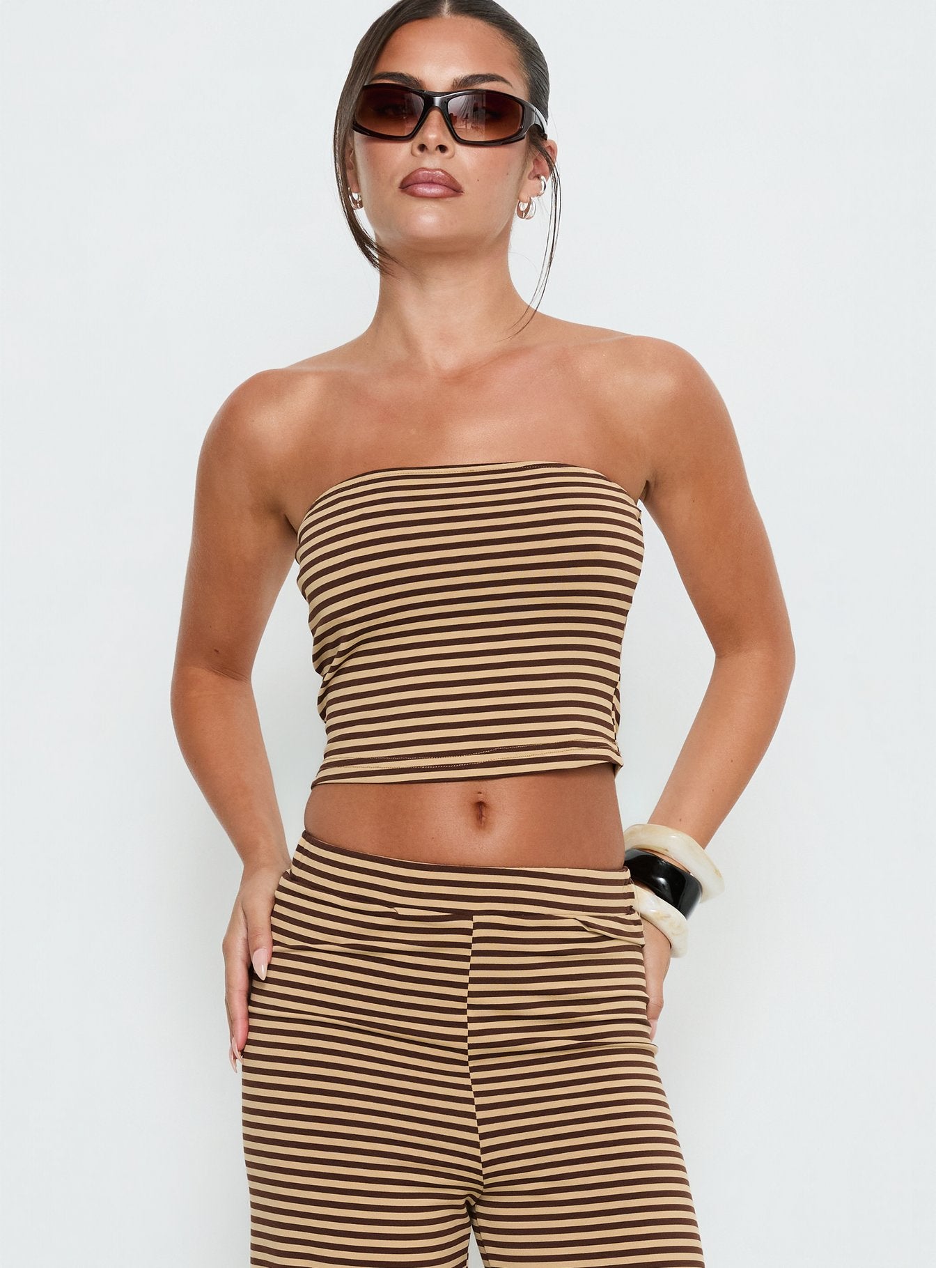 Timora Strapless Top Brown Stripe - Image 2