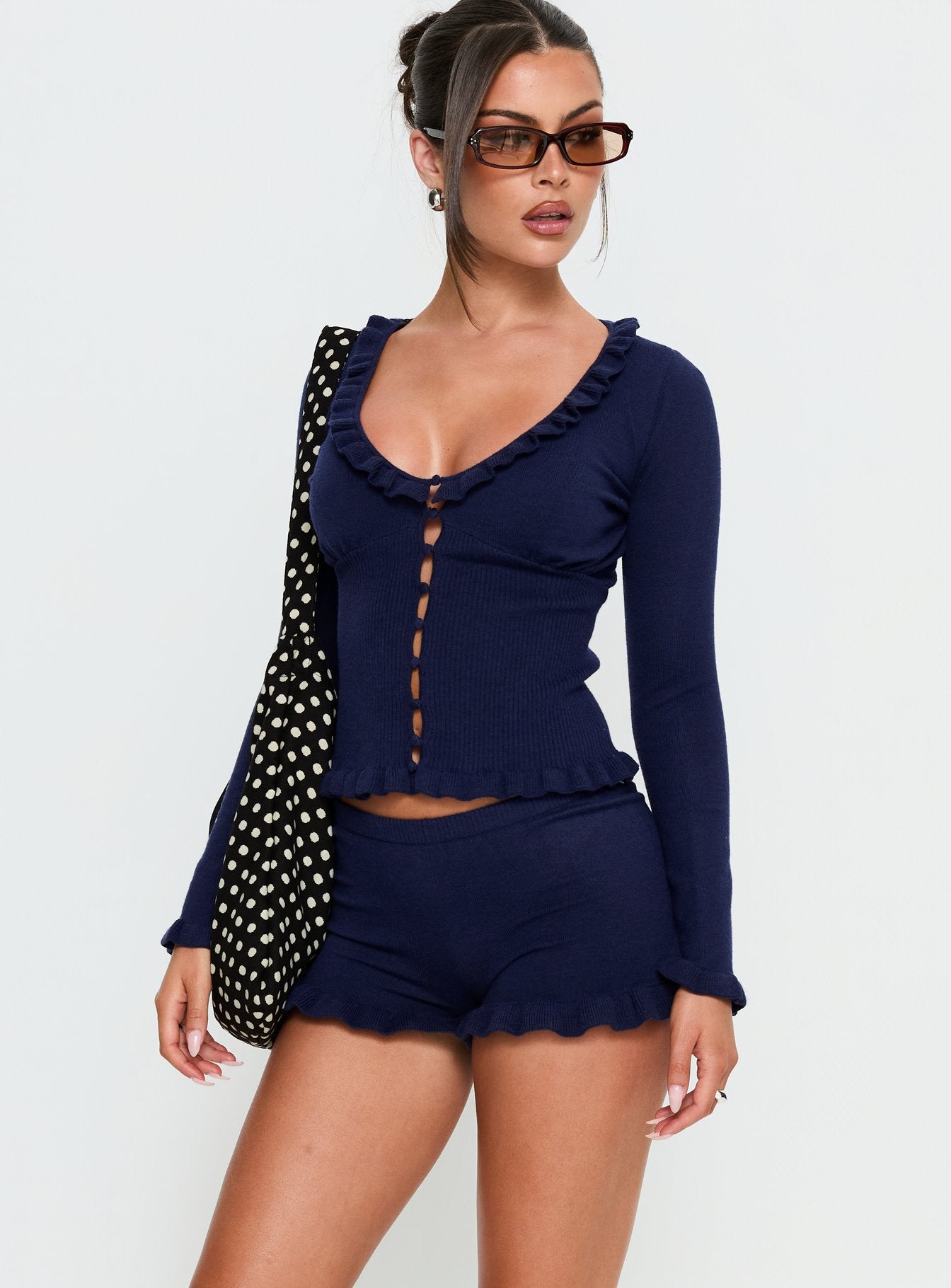 Ceria Frill Knit Shorts Navy - Image 2