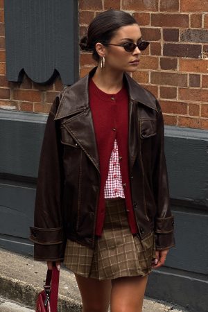 Nicolie Faux Leather Jacket Vintage Washed Brown
