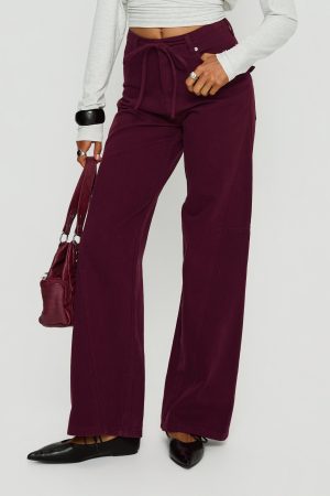 Bruiser Tie Waist Mid Rise Wide Leg Jeans Currant