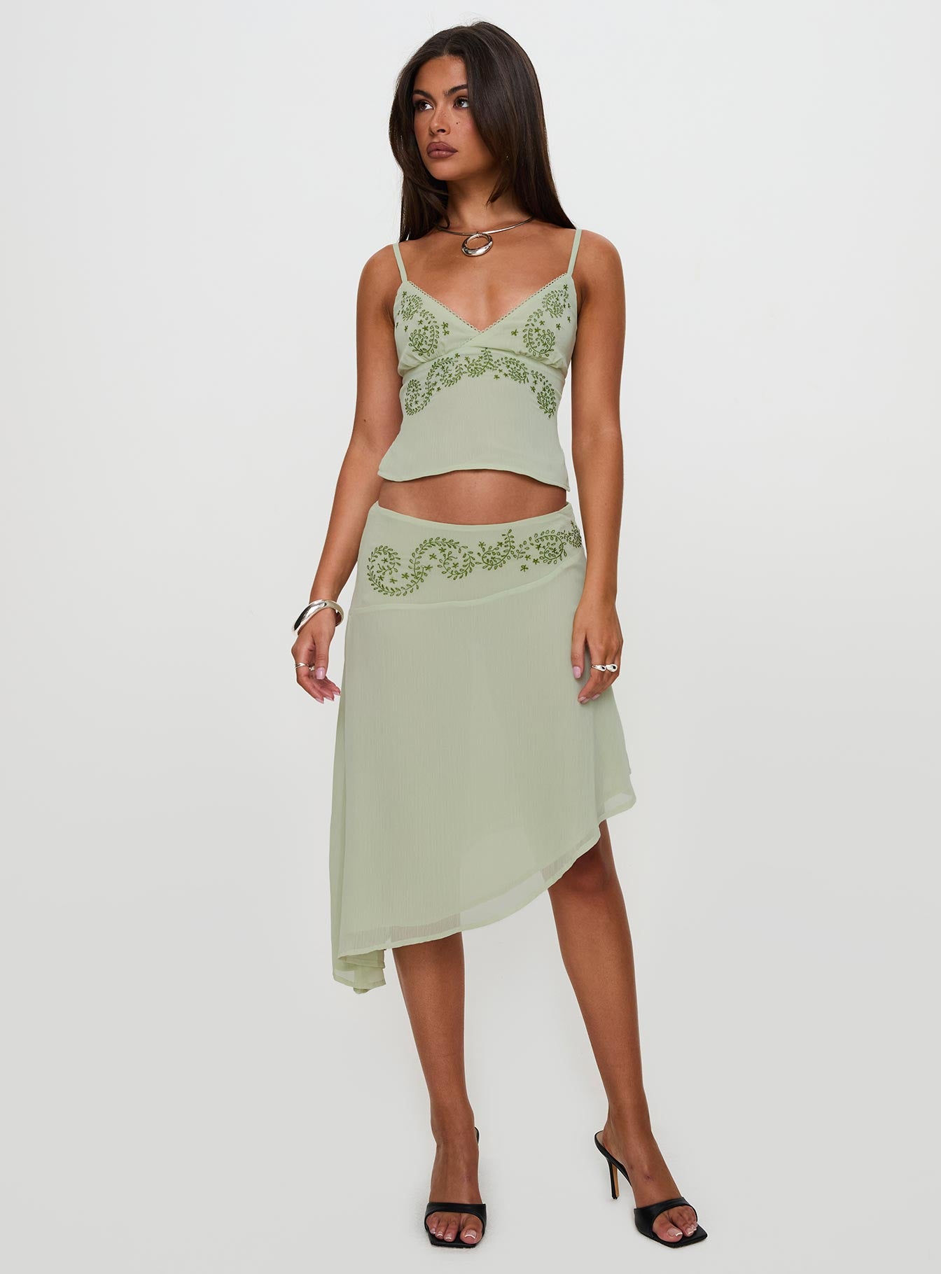 Pappilion Asymmetrical Midi Skirt Sage Petite - Image 5