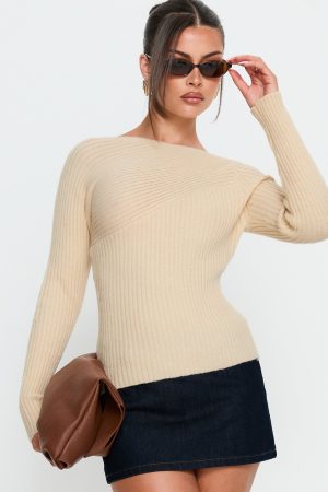 Cassye Long Sleeve Ribbed Top Cream