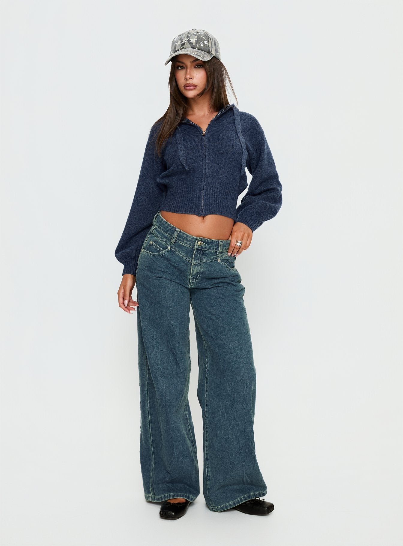 Kieley Zip Through Knit Hoodie Navy - Image 2