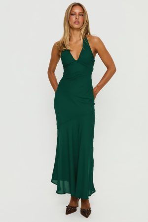 Luannie Halter Scarf Tie Maxi Dress Emerald