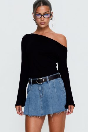 Debera Pleated Mini Skirt Mid Blue Wash
