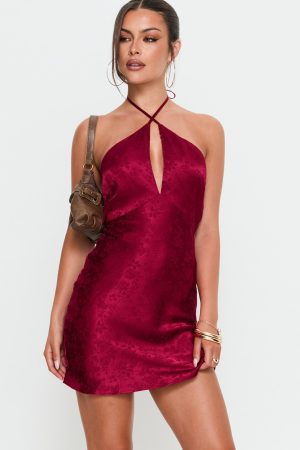 Vanezia Halter Mini Dress Burgundy