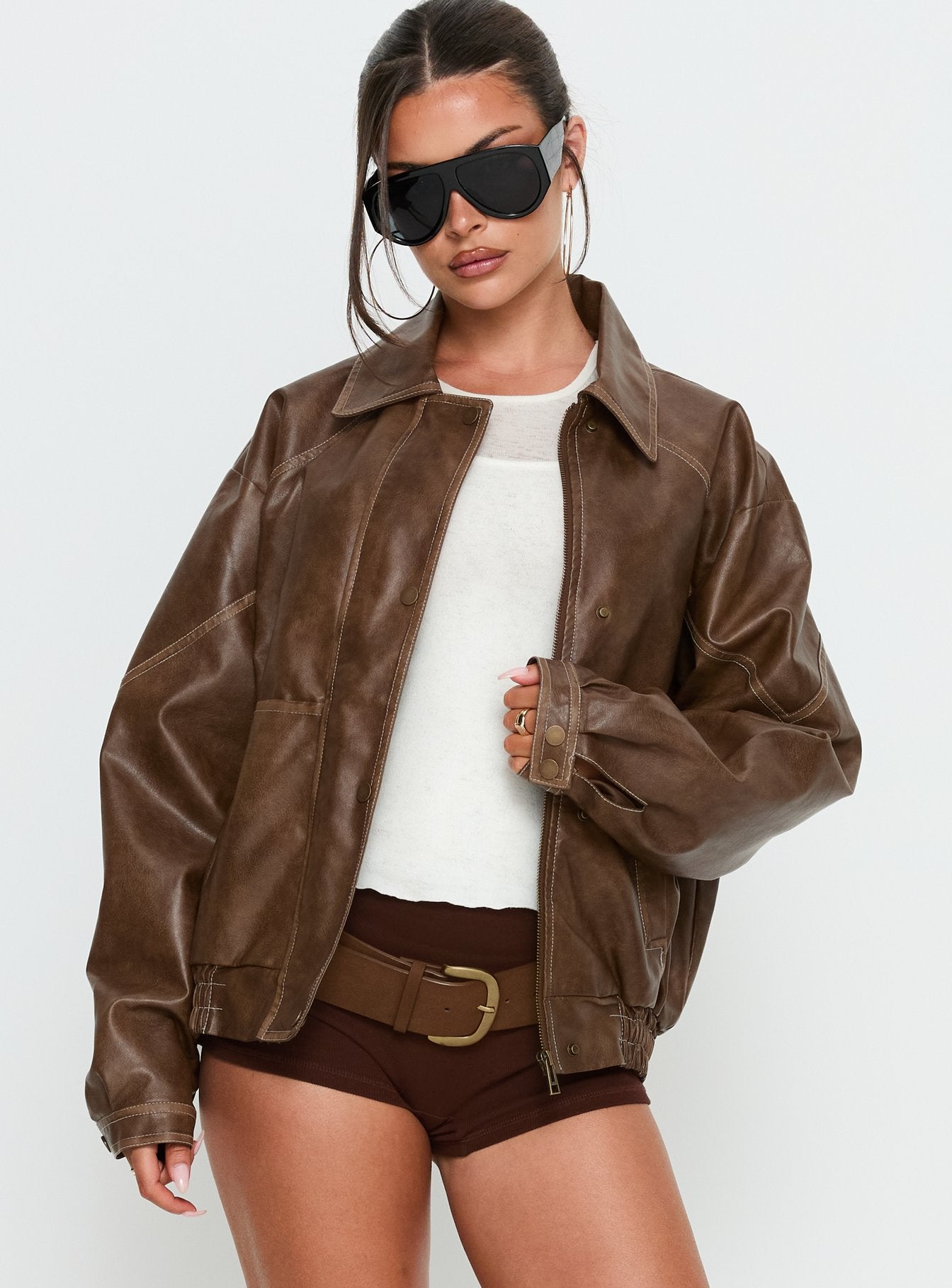 Jaxton Faux Leather Jacket Light Brown - Image 7