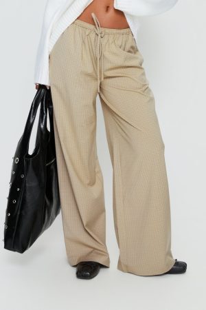 Ketrina Tie Waist Pants Beige Plaid