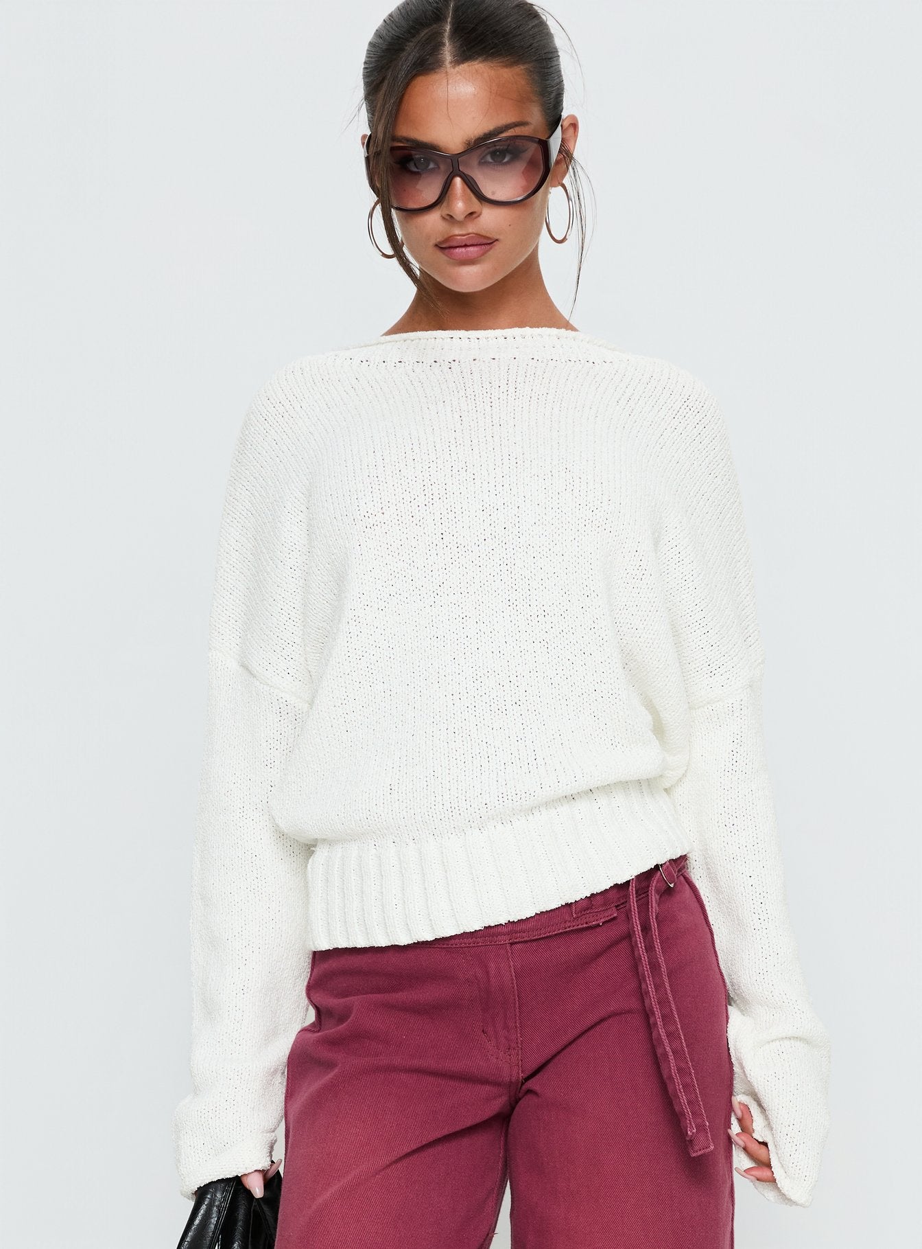 Reannon Wide Neck Knit Sweater White - Image 2