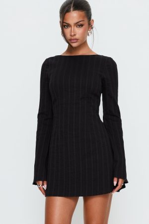 Alfalfa Long Sleeve Mini Dress Black