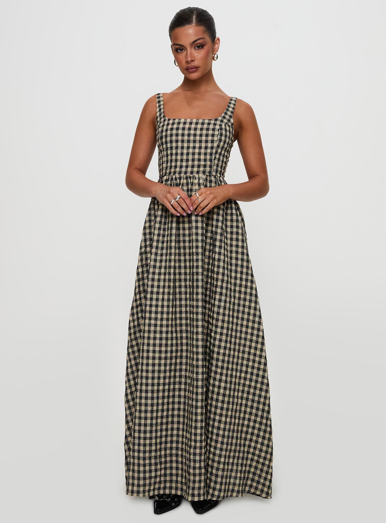 Cartmel Check Maxi Dress Black / Cream Petite - Image 2