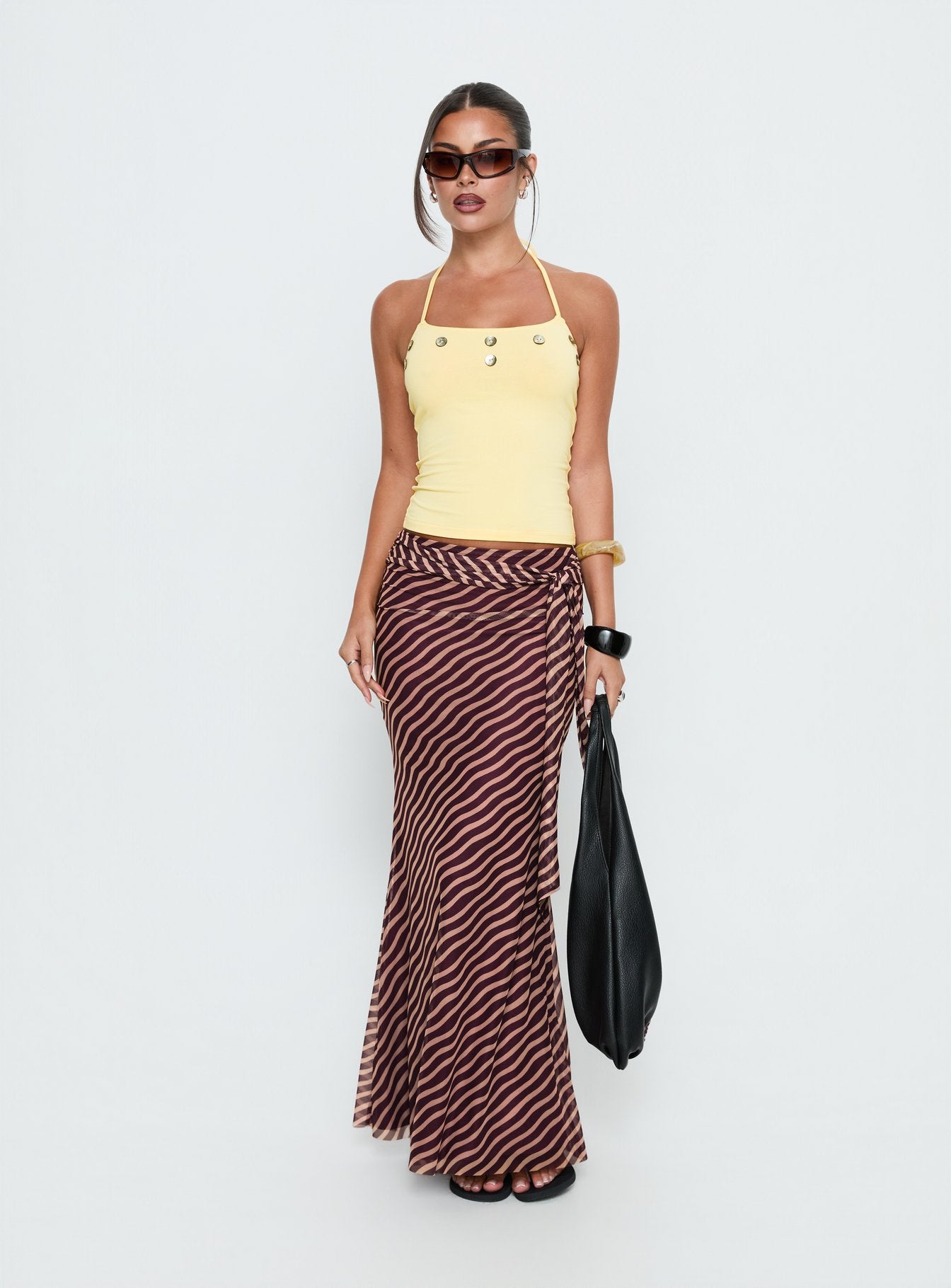 Caviar Tie Maxi Skirt Brown Stripe - Image 2