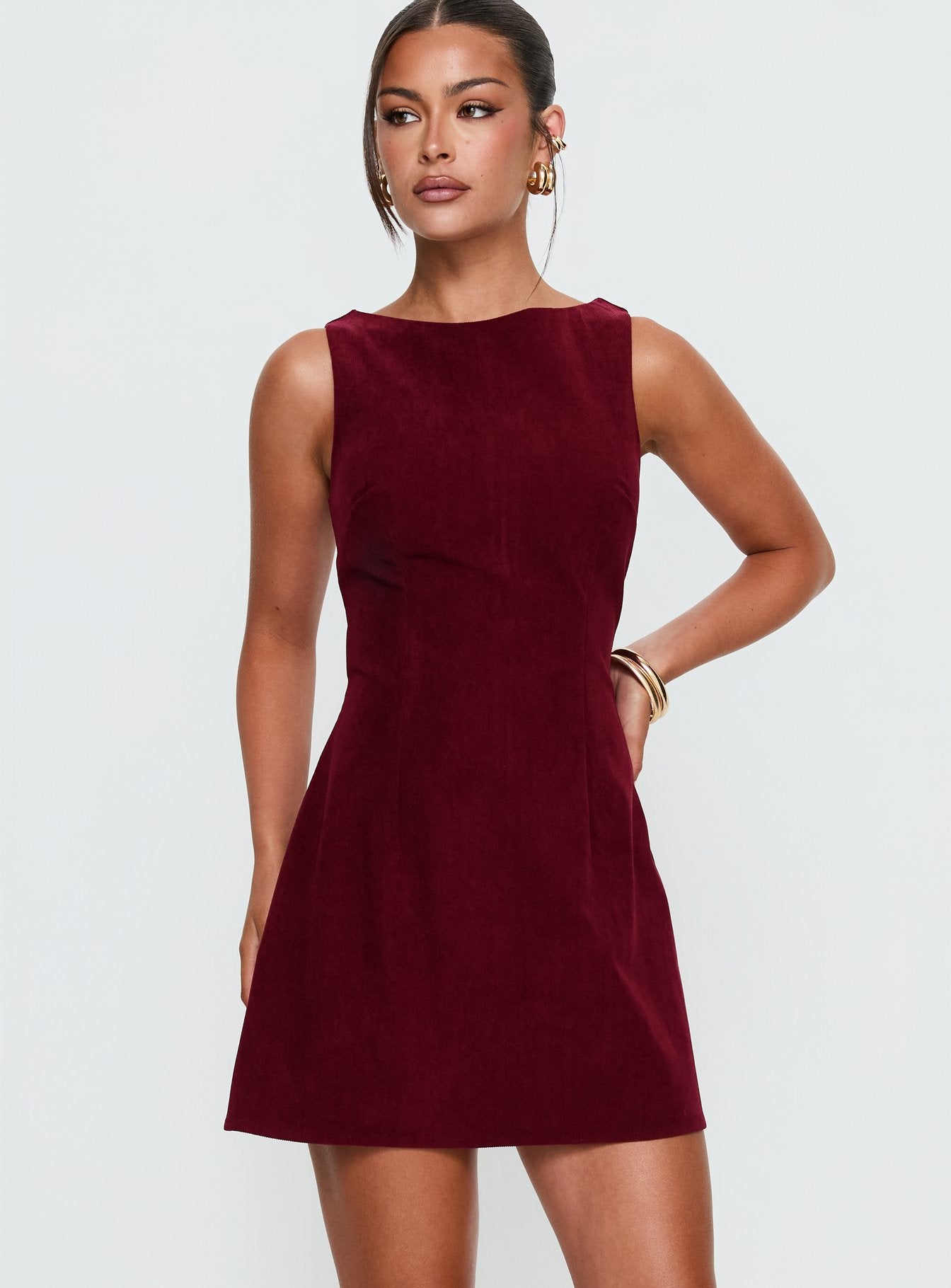 Alfalfa Corduroy Mini Dress Cherry - Image 2