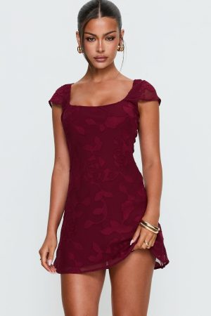 Lucienna Mini Dress Burgundy Floral