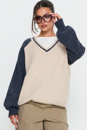 Adana V Neck Graphic Knit Sweater Multi