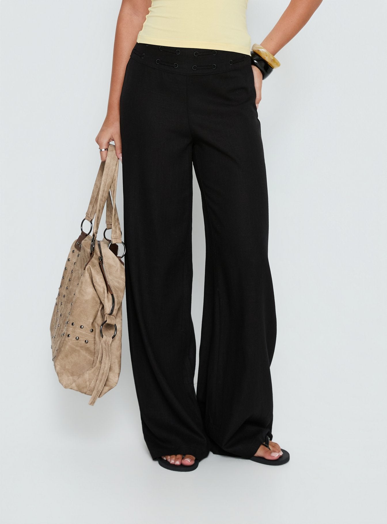 Peroma Linen Straight Leg Pants Black - Image 2