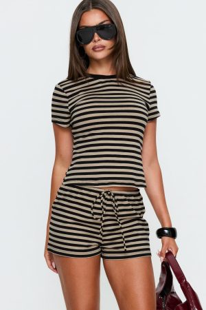 Settle Down Shorts Black / Beige Stripe