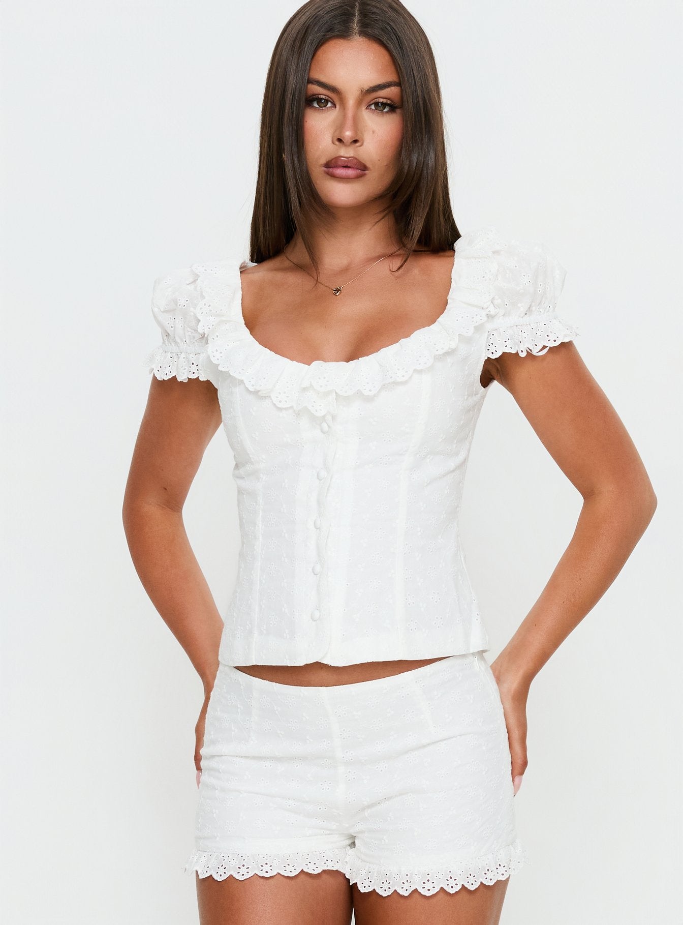Caily Frill Short Sleeve Top White - Image 2