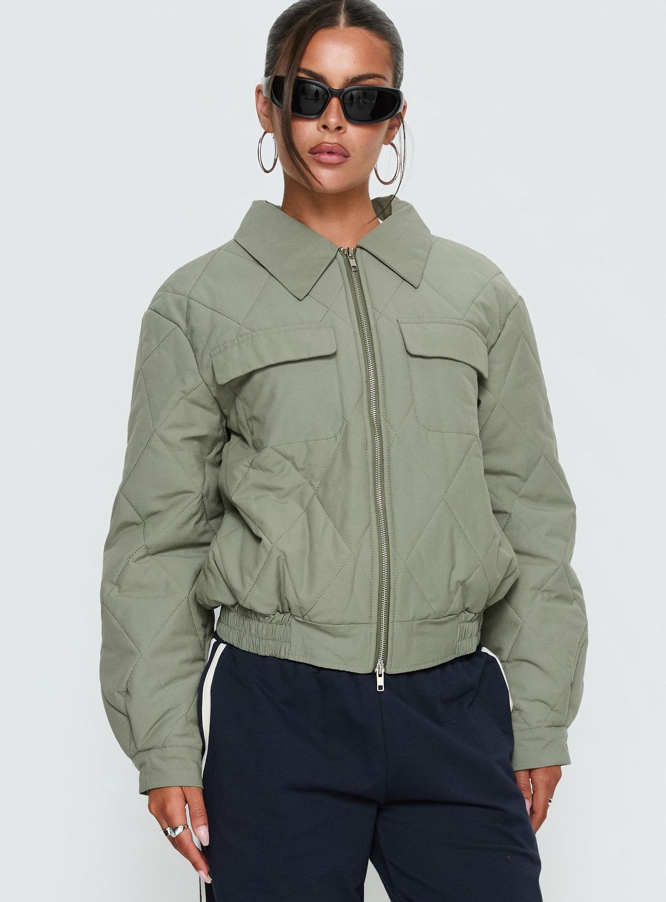 Denvar Quilted Bomber Jacket Green - Image 2
