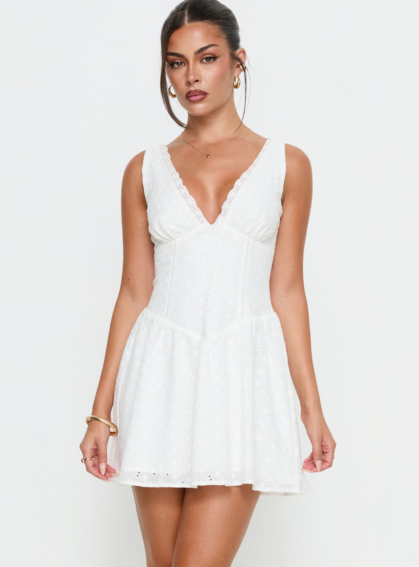 Thinking Bout You Lace Trim Sleeveless Mini Dress White - Image 2