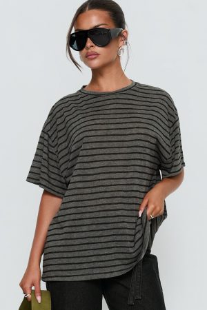 Zaydee Oversized Tee Grey / Black Stripe