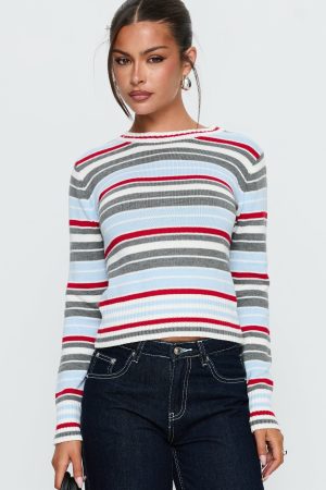 Briette Long Sleeve Top Blue / Red Stripe