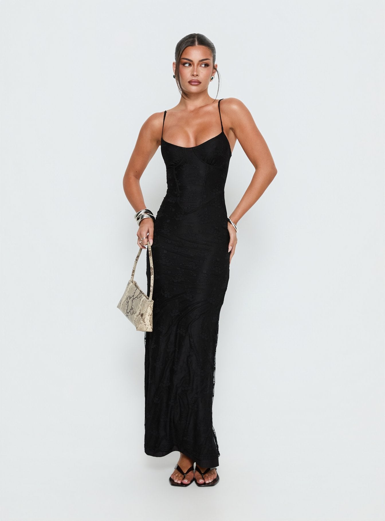 Amika Lace Maxi Dress Black - Image 2