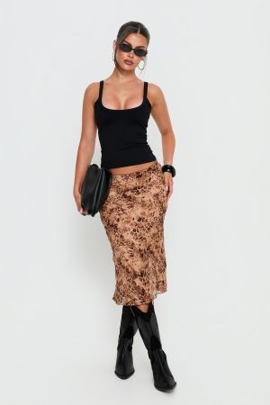 Sydni Midi Bias Cut Skirt Leopard