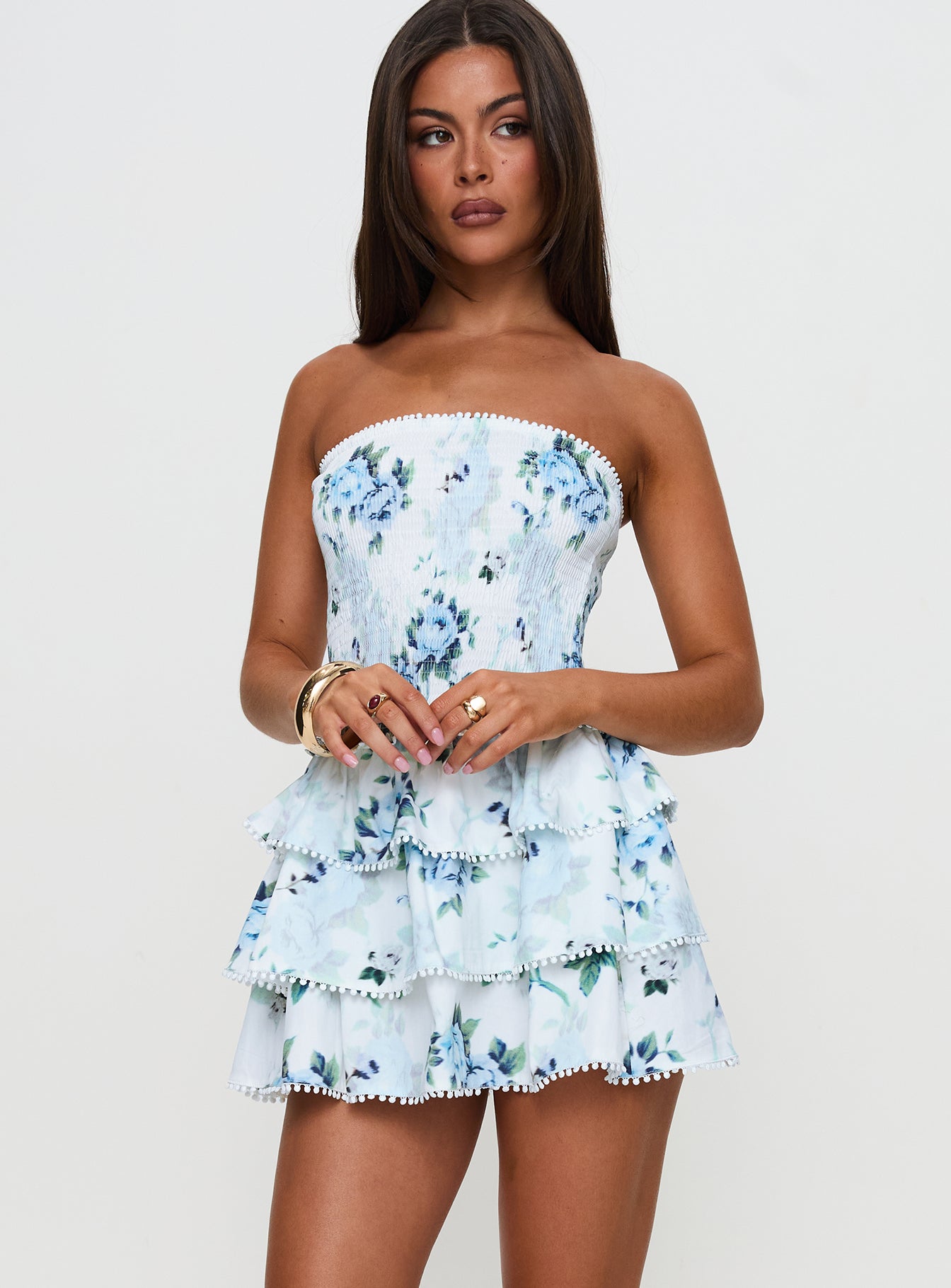 Sunkiss Frill Mini Dress White / Blue - Image 2