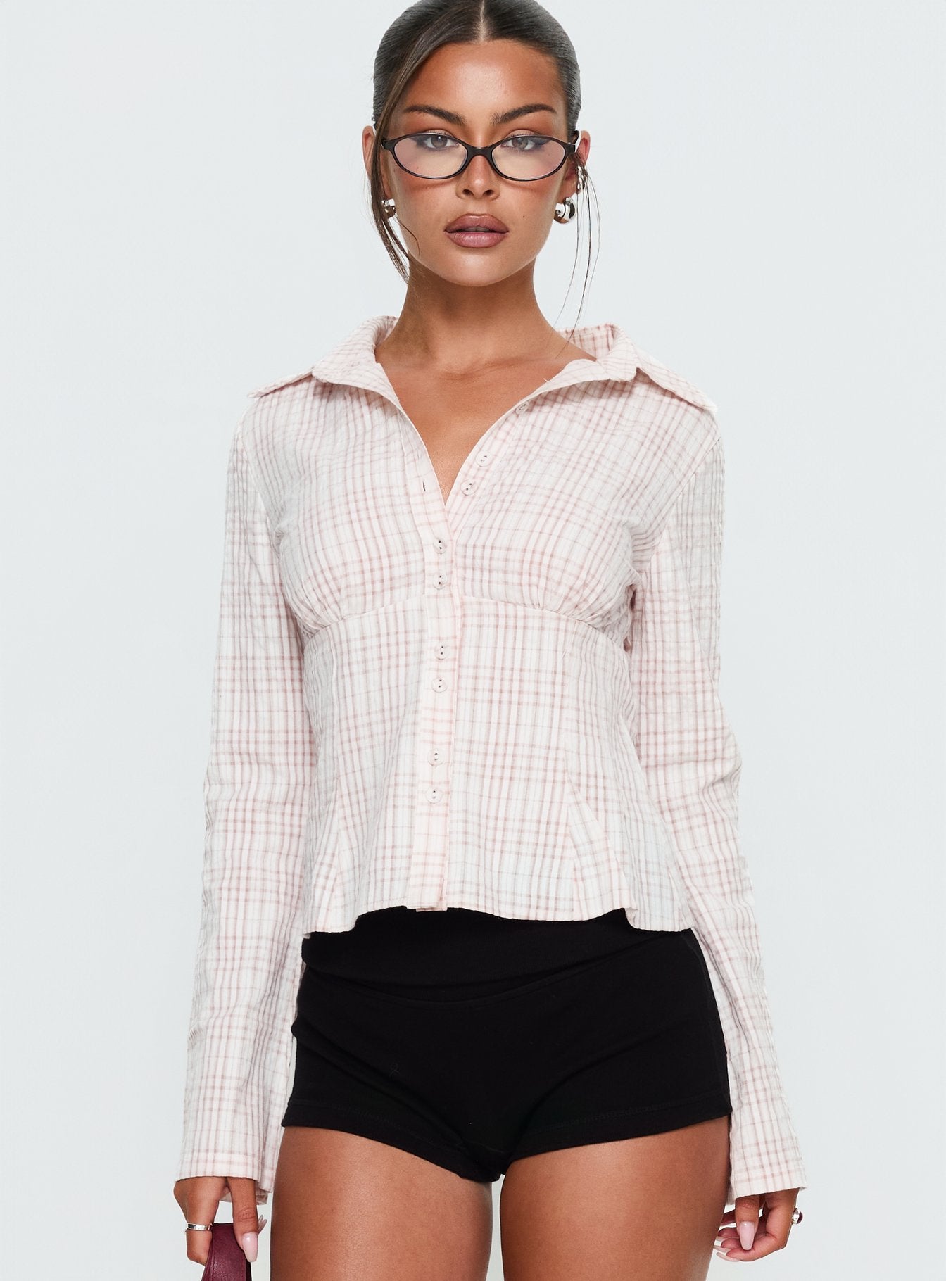Cottesloe Long Sleeve Blouse Top Pink Check - Image 2