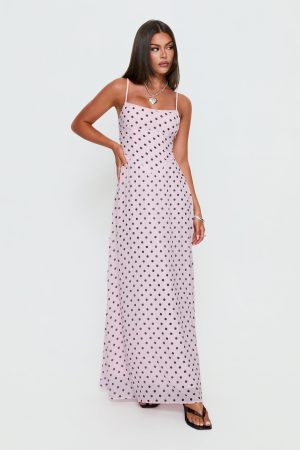 South of France Maxi Dress Pink Polka Dot