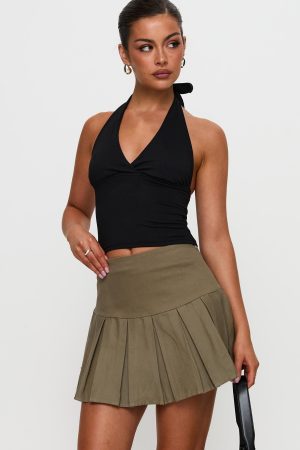 Feodora Pleat Mini Skirt Khaki