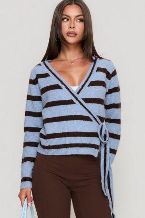 Andras Wrap Knit Sweater Blue Stripe