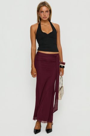 Caviar Tie Maxi Skirt Currant