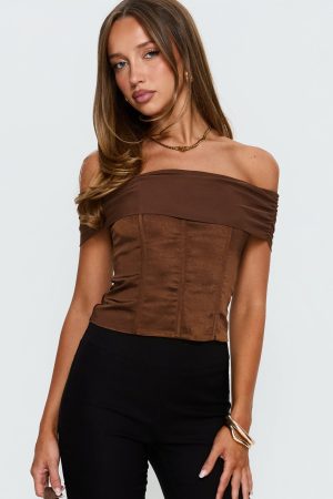 Kaari Off Shoulder Corset Top Chocolate