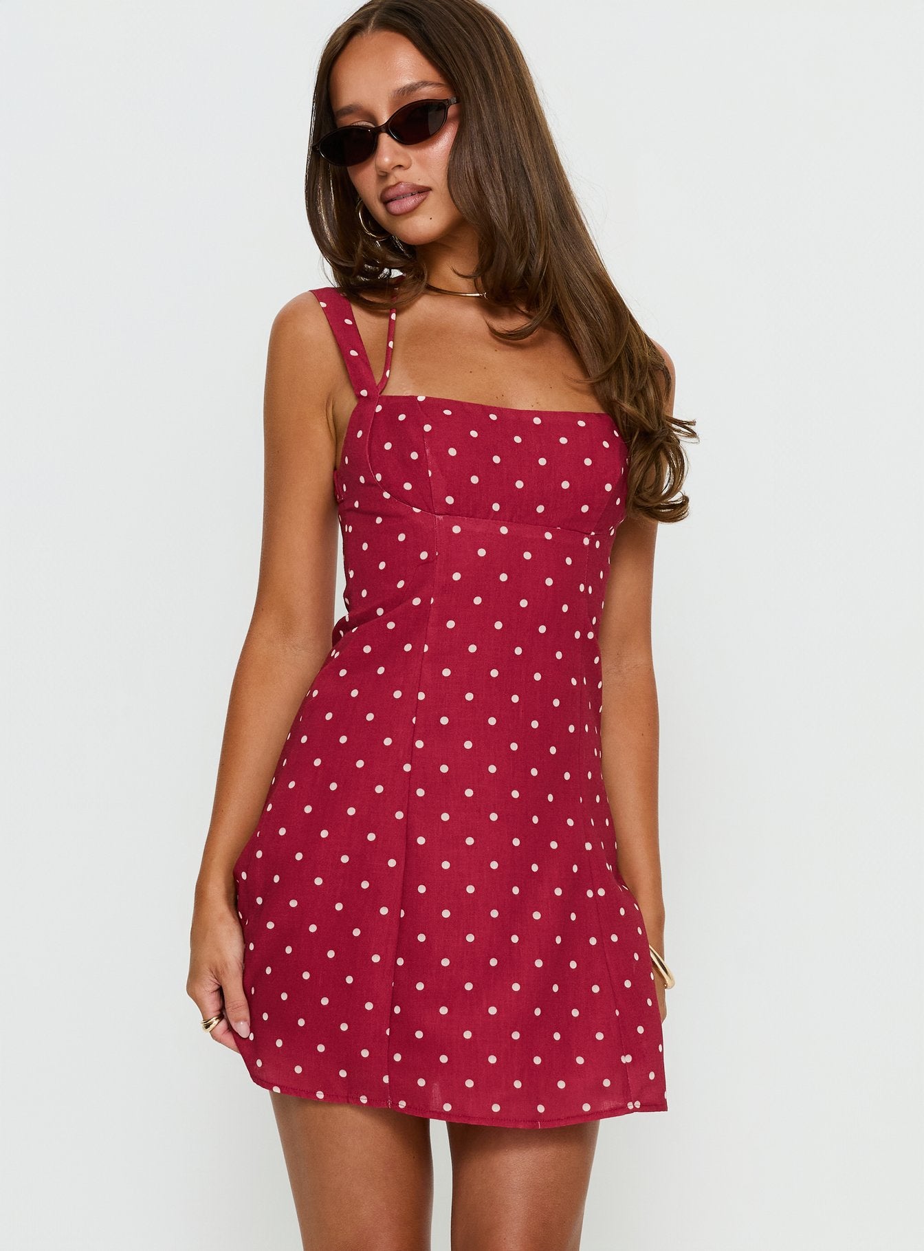 Kourtnae Halter Mini Dress Red Polka Dot - Image 2
