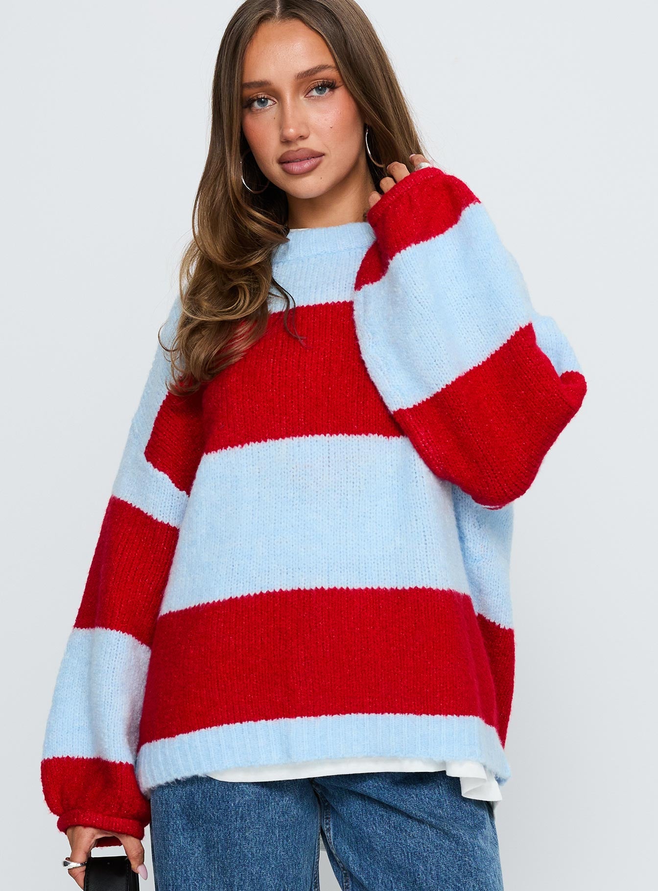 Bastien Crew Neck Knit Sweater Blue / Red - Image 2
