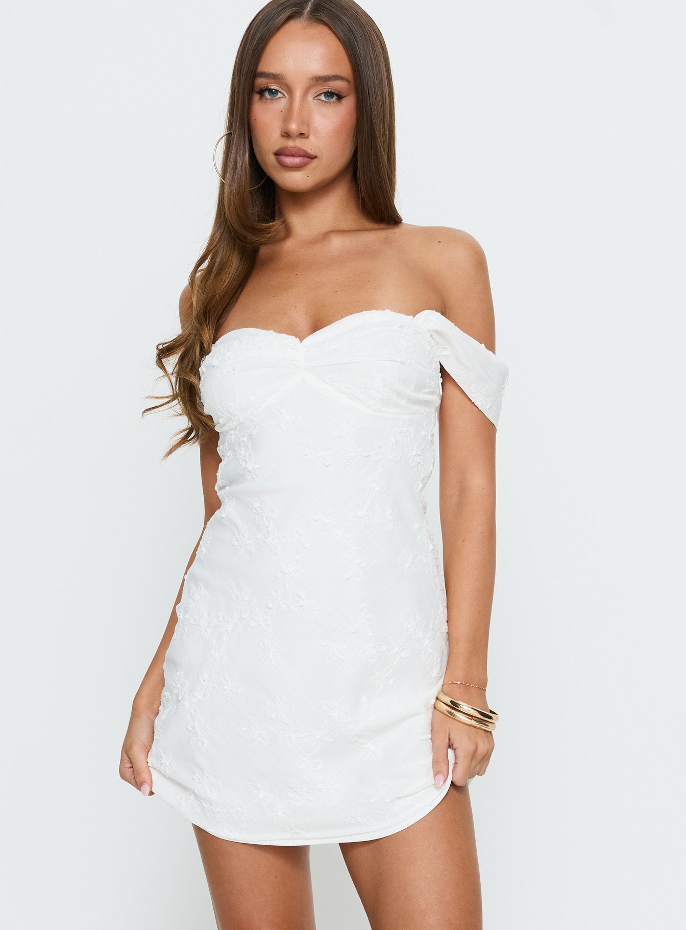 Rozerie Off Shoulder Mini Dress White - Image 2