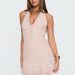 Miravelle Halter Frill Mini Dress Light Pink