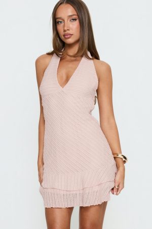 Miravelle Halter Frill Mini Dress Light Pink