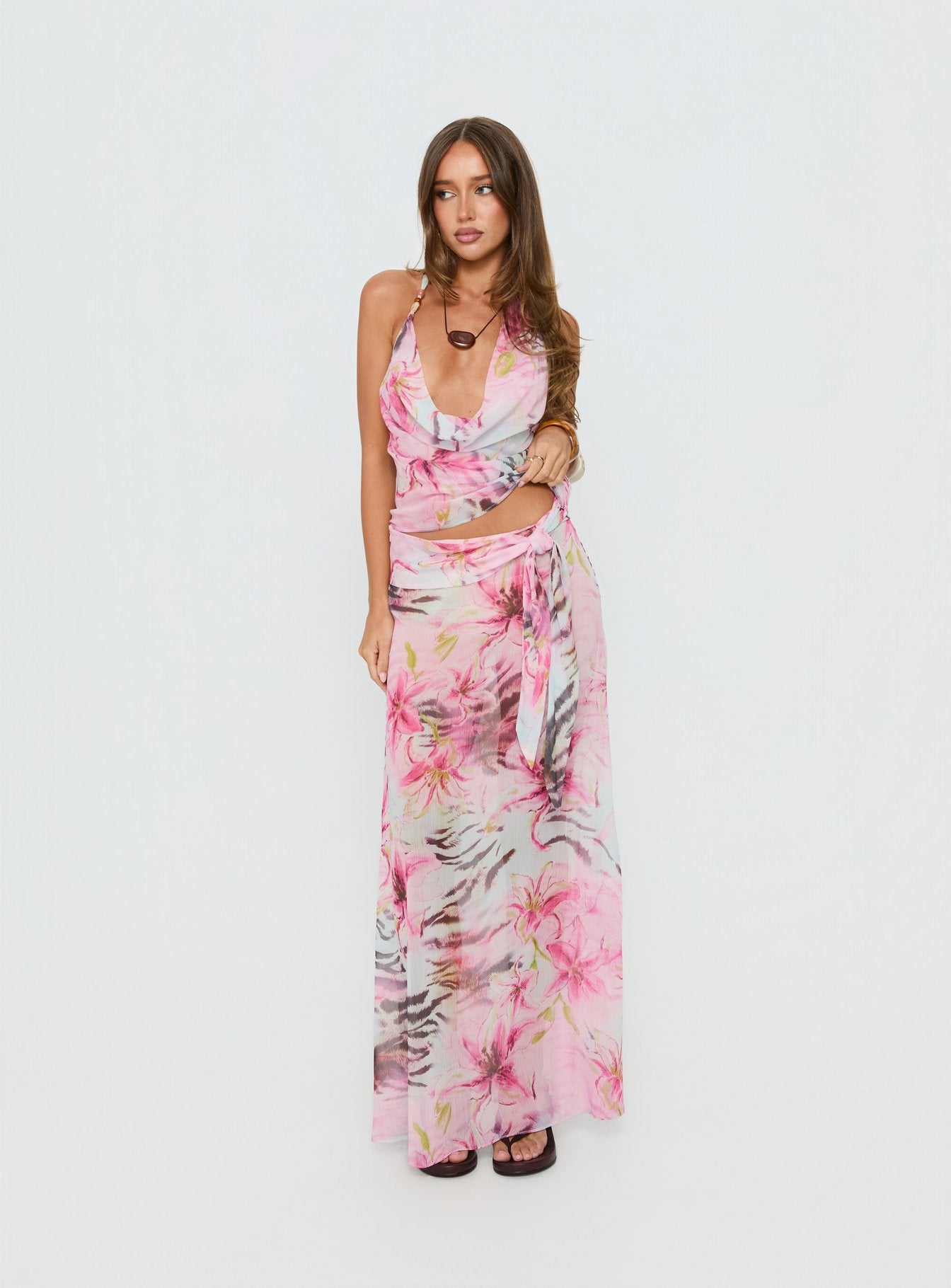 Karzi Chiffon Maxi Skirt Pink Floral - Image 2