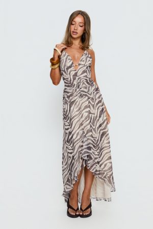 Roxine Asymmetrical Halter Maxi Dress Animal Multi