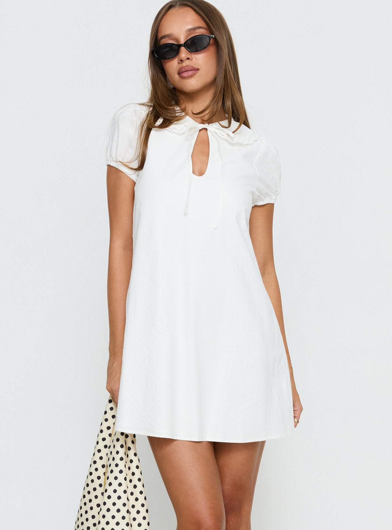 You've Got Mail Lace Trim Keyhole Mini Dress White - Image 2
