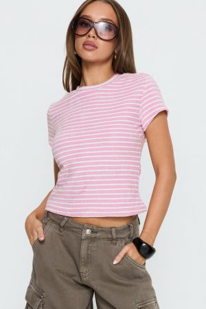 Settle Down Terry Baby Tee Pink Stripe