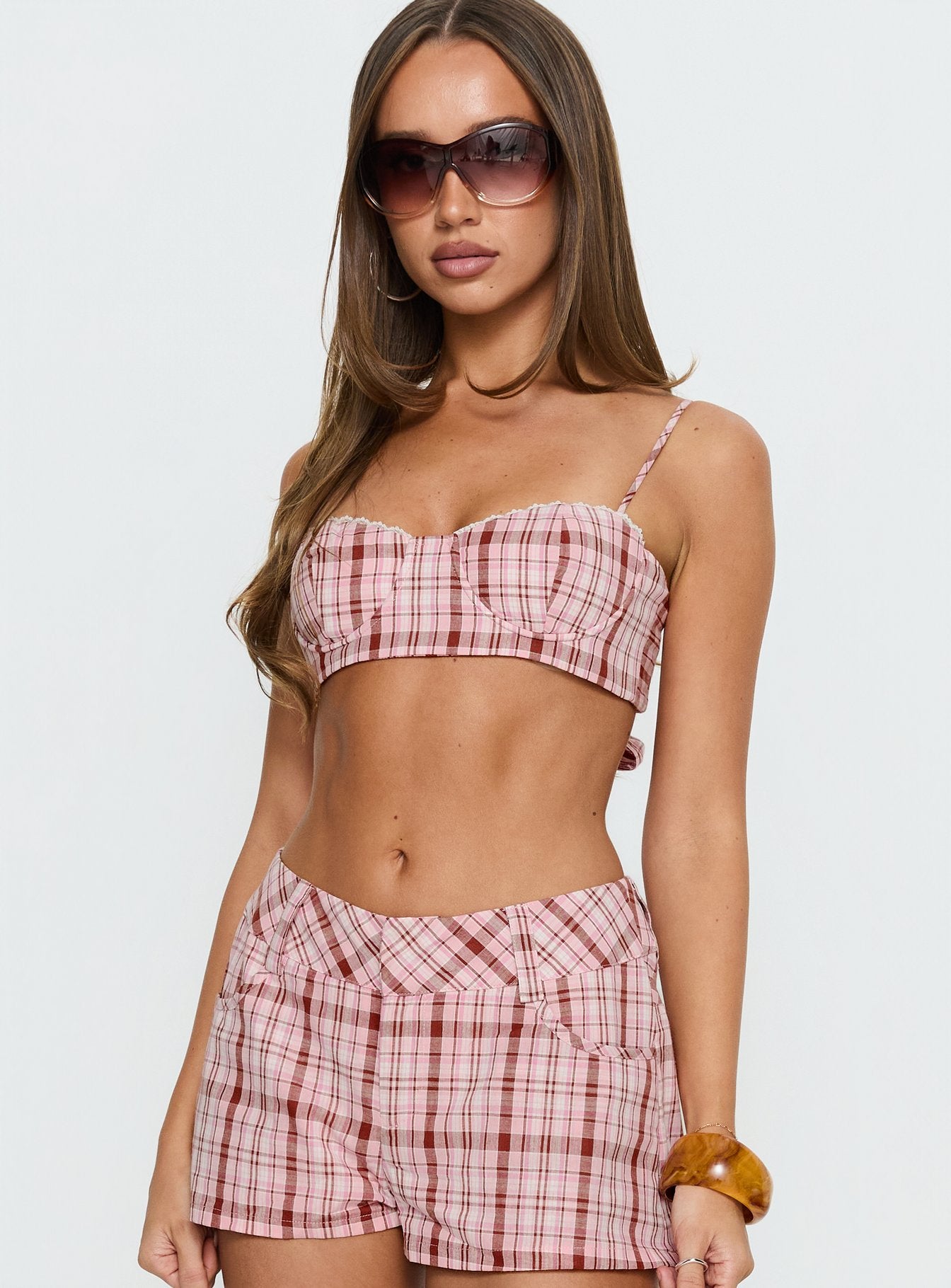 Kosi Micro Crop Bra Top Pink Check - Image 2
