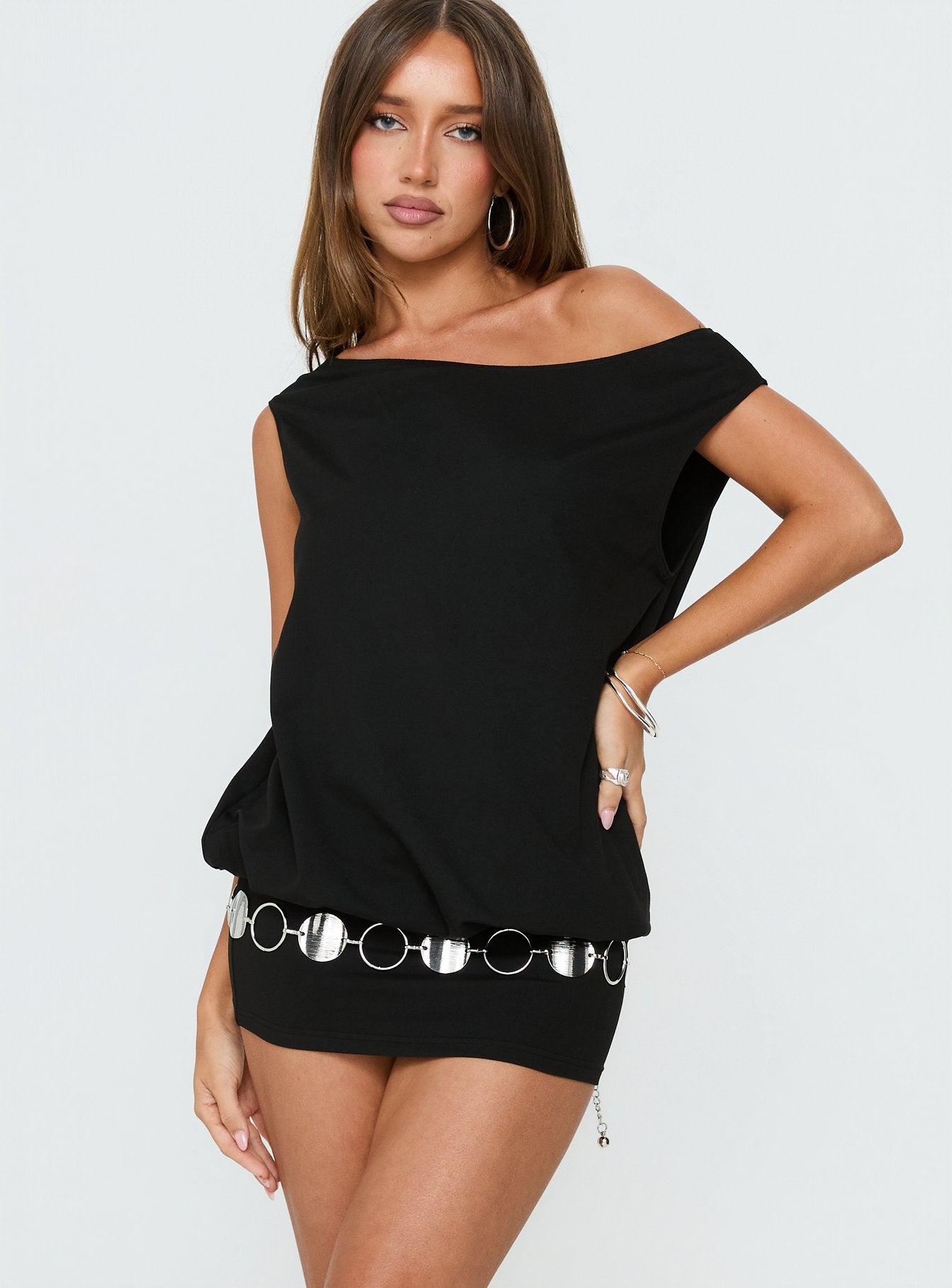 Ellah One Shoulder Drapey Mini Dress Black - Image 2