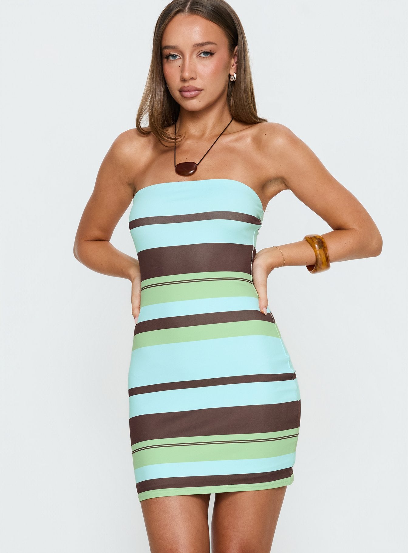 Benetta Strapless Mini Dress Green Stripe - Image 2