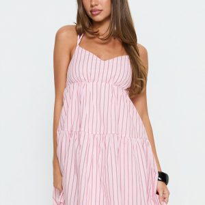 Elisabef Halter Mini Dress Pink Stripe