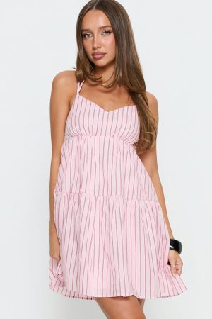 Elisabef Halter Mini Dress Pink Stripe