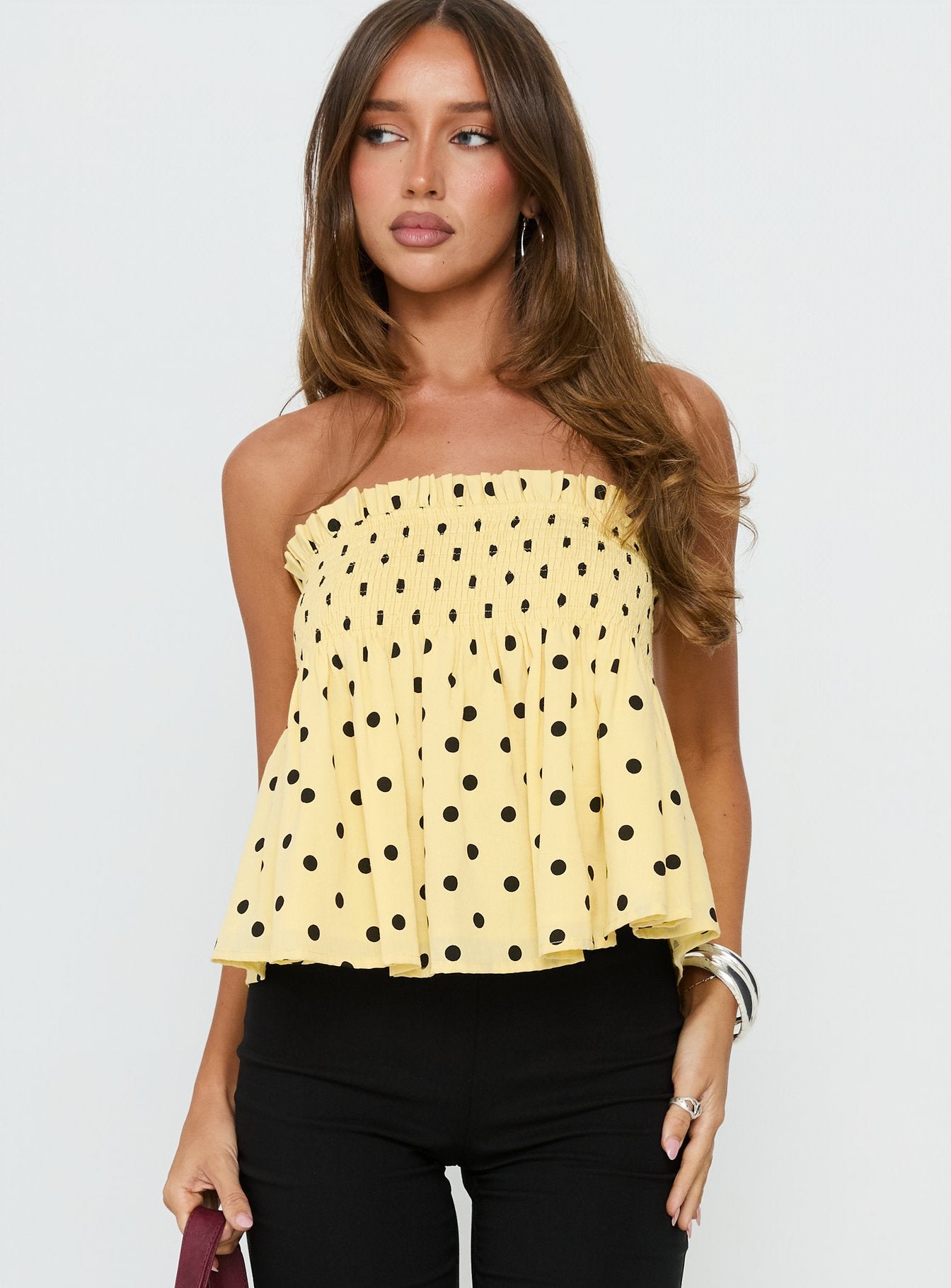 Peachy Keen Frill Cami Top Yellow Polka Dot - Image 2